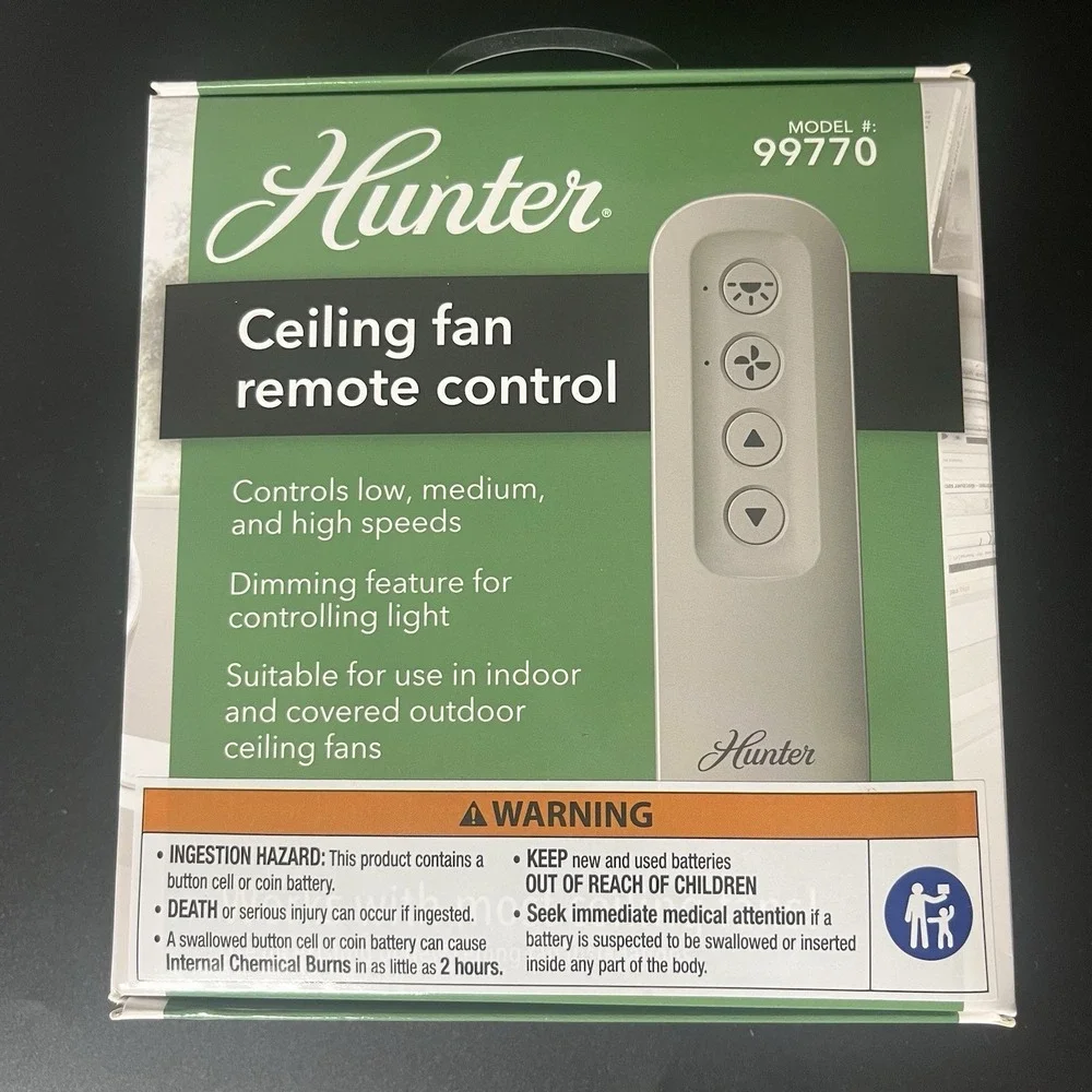 Hunter 99770 Ceiling Fan Remote Control and Receiver Kit White 3 Speed Dimmer
